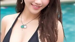 Пляжная красавица: жизнерадостная тайская девушка в стильном купальнике, олицетворяющая уверенность и очарование, греющаяся в лучах солнца в идеальный день на берегу моря. - порно видео